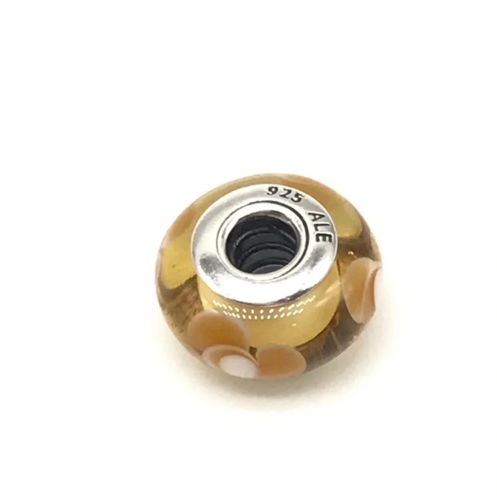 Pandora Sterling Silver Retired Yellow Flowers For You Murano Glass Bead Charm